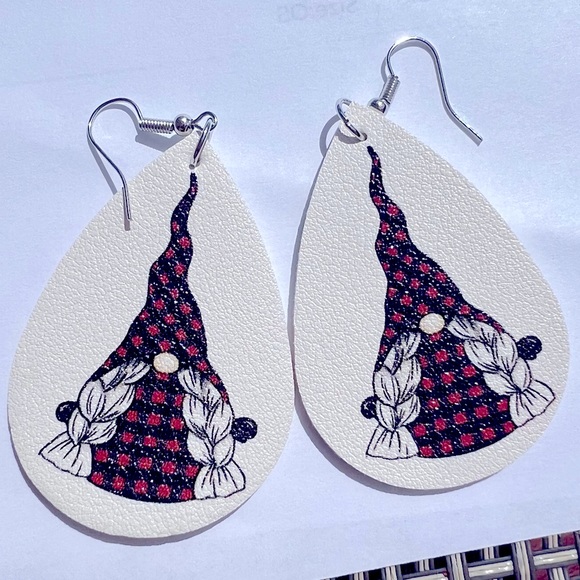 Buffalo Plaid Gnome Faux Leather Earrings - Picture 5 of 10